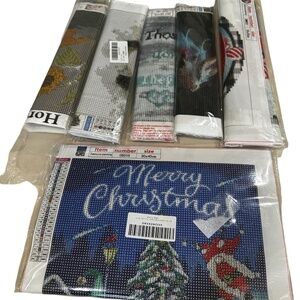 Lot of 6 Diamond Painting Kits 5D (Xmas, Dragon, Panda, Words, Sunflower, V-Day)